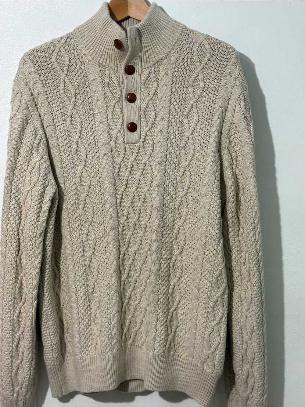 J. Crew Factory Men's Cable-Knit Mock Neck Sweater - Cream Large New with Tags